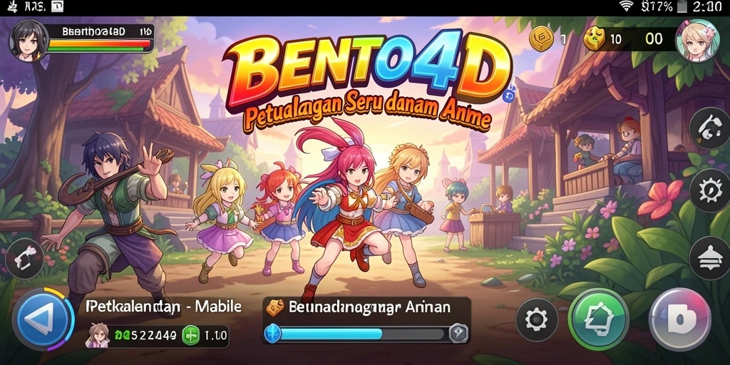 Tampilan gameplay BENTO4D yang menarik dengan karakter anime yang berwarna-warni.