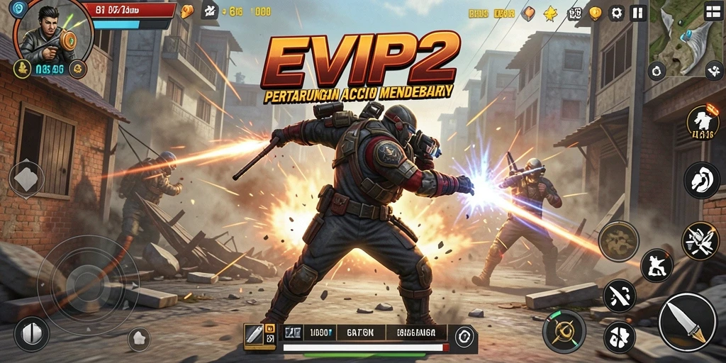 Tampilan gameplay EVIP2 yang penuh aksi dan adrenalin.
