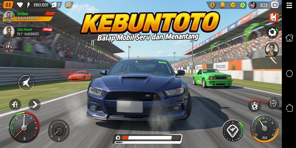 Tangkapan layar gameplay KEBUNTOTO yang menampilkan aksi balapan yang seru.