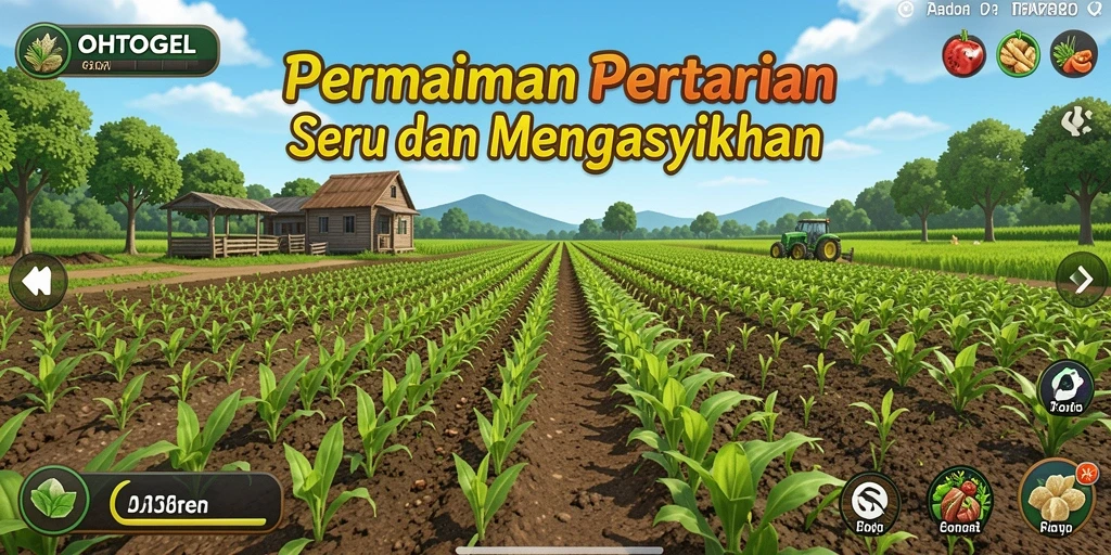 Tampilan gameplay OHTOGEL dengan ladang yang hijau dan subur.